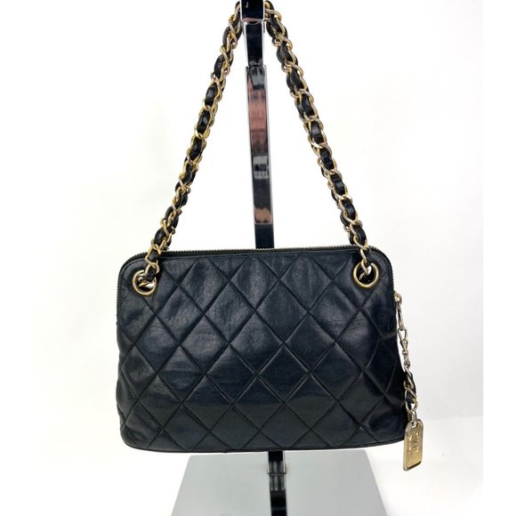 CHANEL Bags Chanel Bag Quilted Lambskin Leather Chain Vintage Black